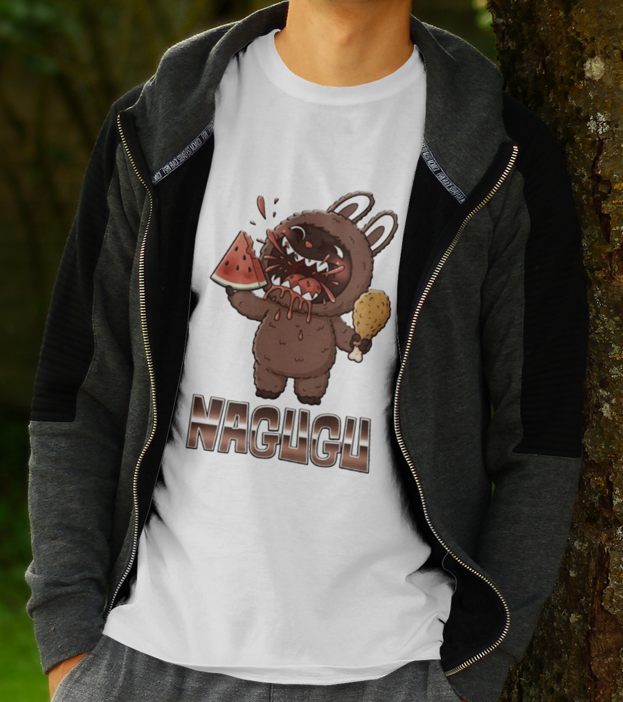 Nagugu Eating Watermelon And Chicken Cartoon T-Shirt