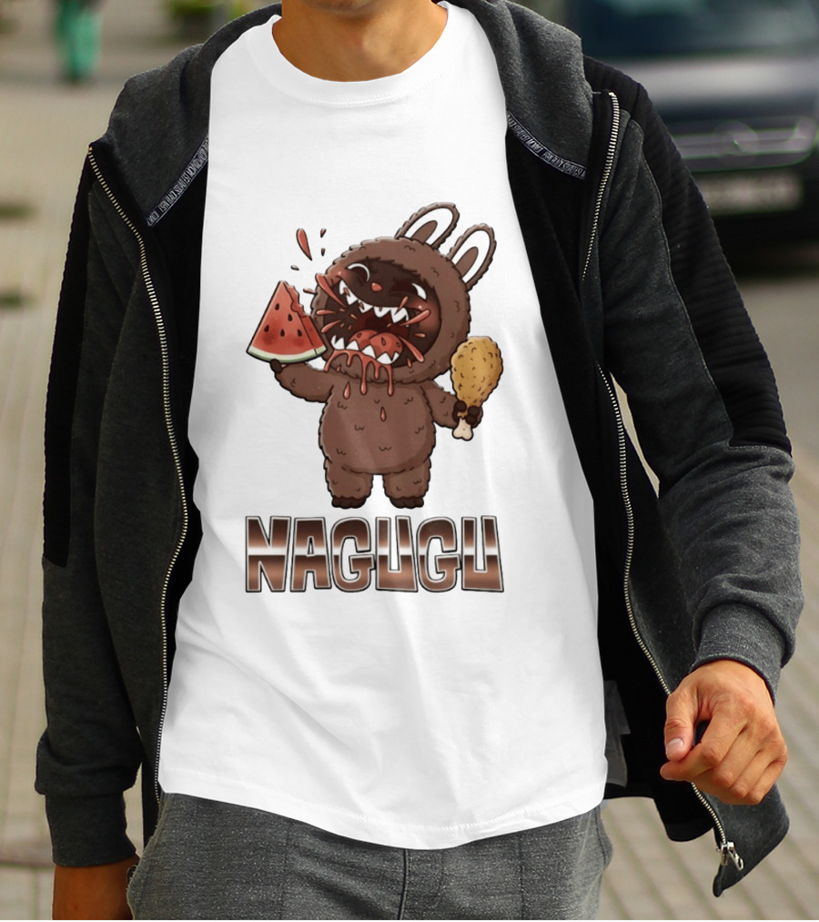 Nagugu Eating Watermelon And Chicken Cartoon T-Shirt