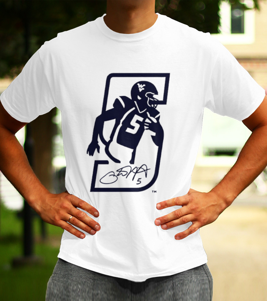 Pat White West Virginia Mountaineers Jersey Number 5 Signature T-Shirt