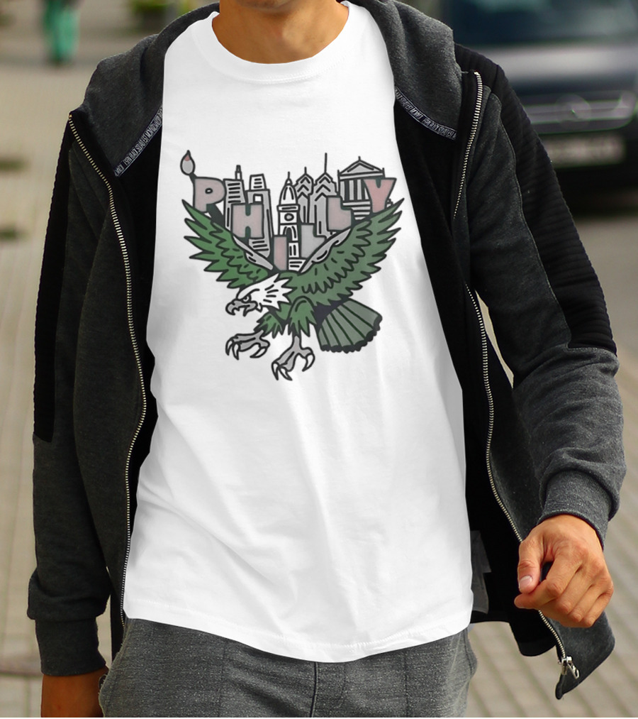 Philly Skyline Green Eagle Wings Cityscape T-Shirt