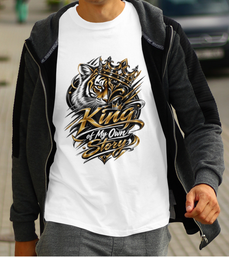 King Of My Own Story Tiger Crown Motif T-Shirt