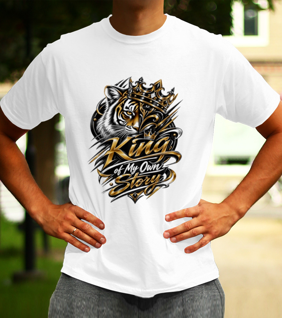 King Of My Own Story Tiger Crown Motif T-Shirt