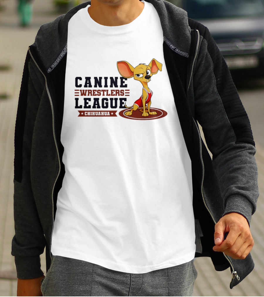 Canine Wrestlers League Chihuahua Wrestler Cartoon T-Shirt