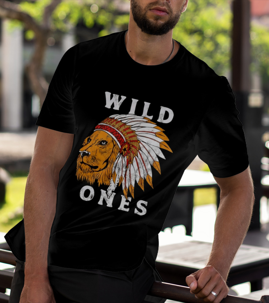 Wild Ones Lion Native American Headdress T-Shirt