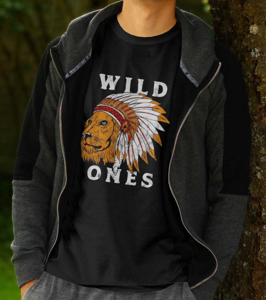 Wild Ones Lion Native American Headdress T-Shirt