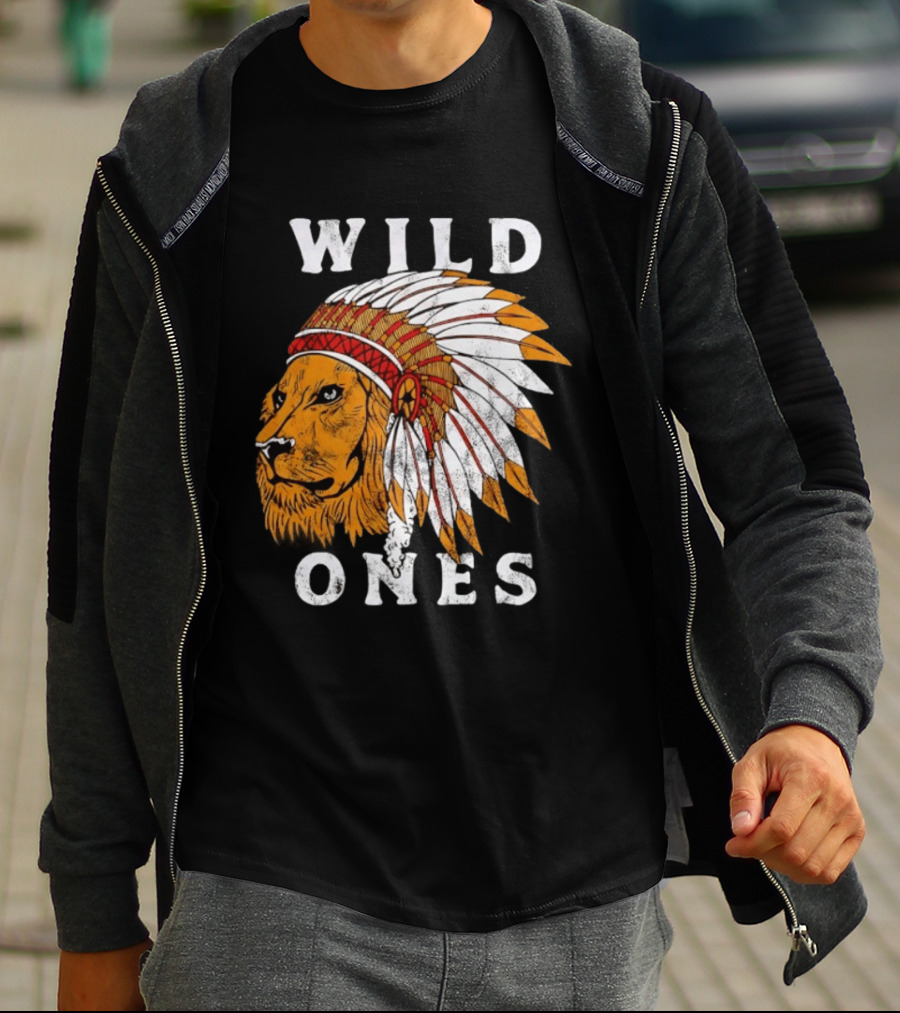 Wild Ones Lion Native American Headdress T-Shirt
