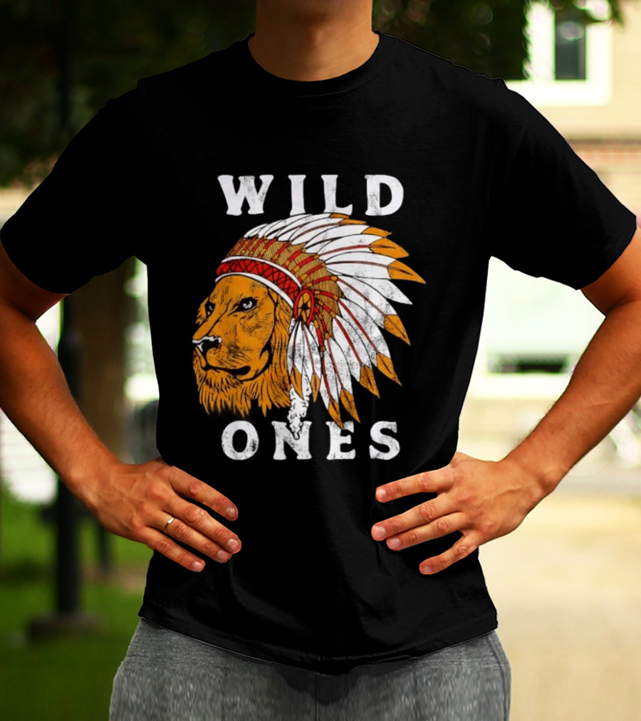 Wild Ones Lion Native American Headdress T-Shirt