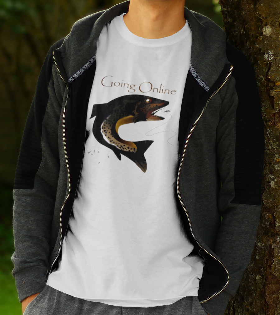 Going Online Fish Fishing Angler Humor Catch Hooked Trout T-Shirt