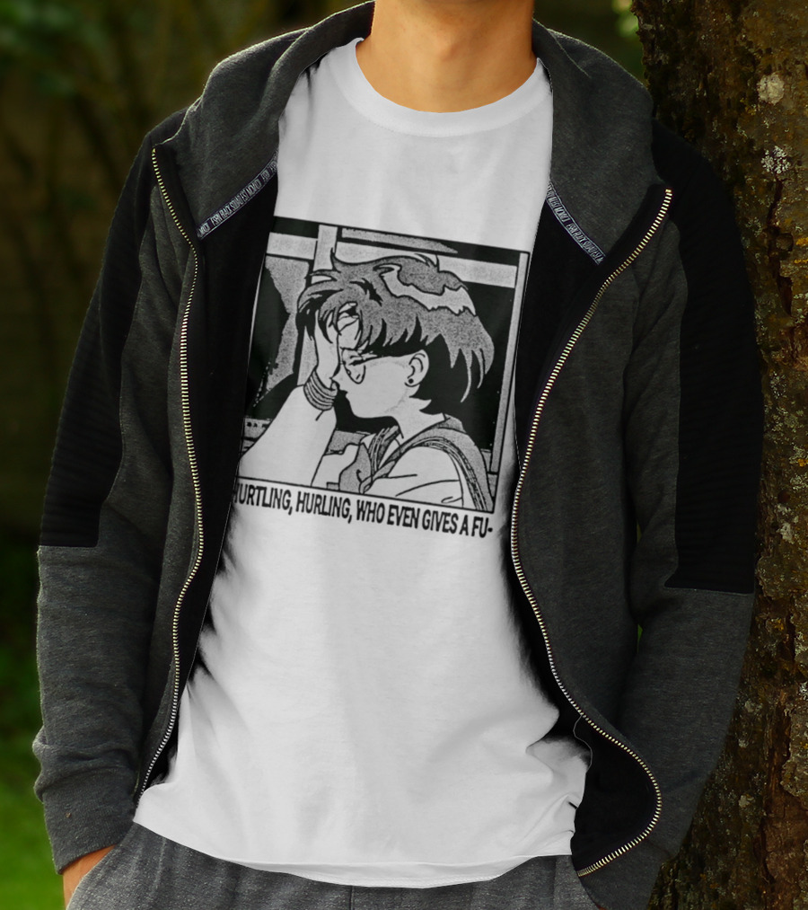 Hurtling Hurling Who Even Gives A Fu 90s Anime Style Frustrated Cartoon T-Shirt