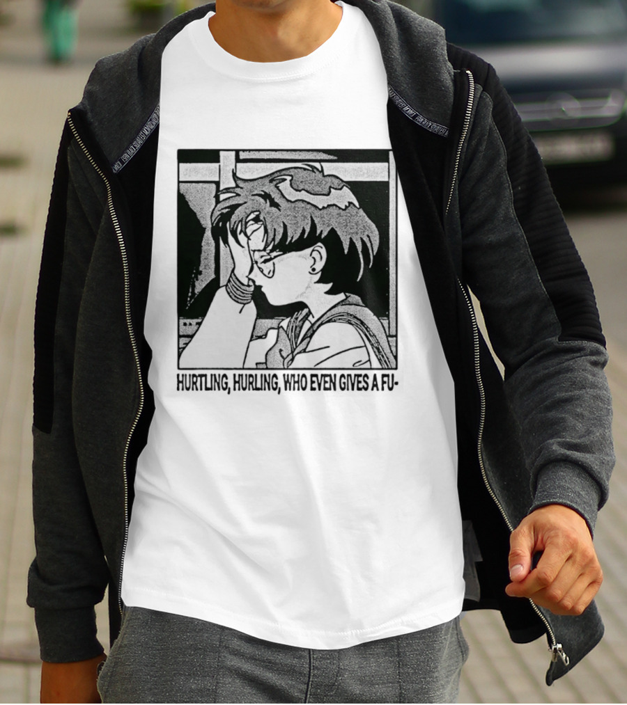 Hurtling Hurling Who Even Gives A Fu 90s Anime Style Frustrated Cartoon T-Shirt