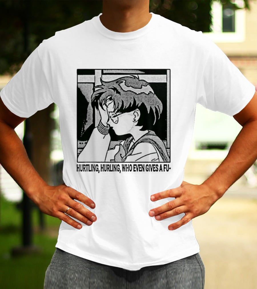 Hurtling Hurling Who Even Gives A Fu 90s Anime Style Frustrated Cartoon T-Shirt