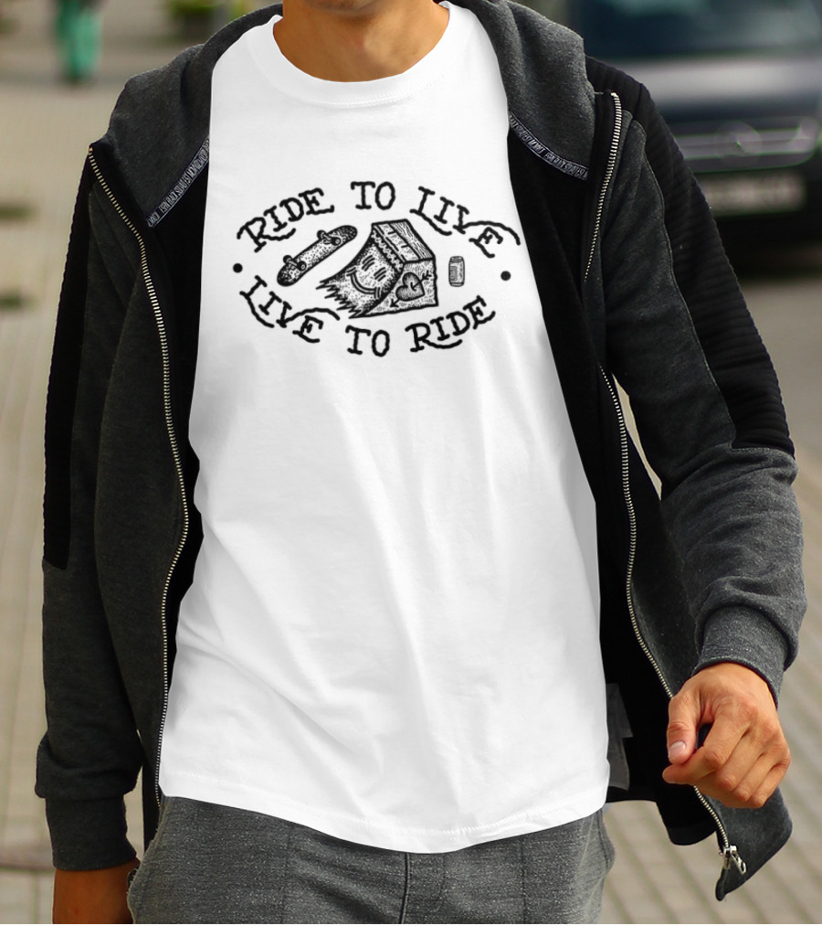 Ride To Live Live To Ride Skateboard Beer House T-Shirt