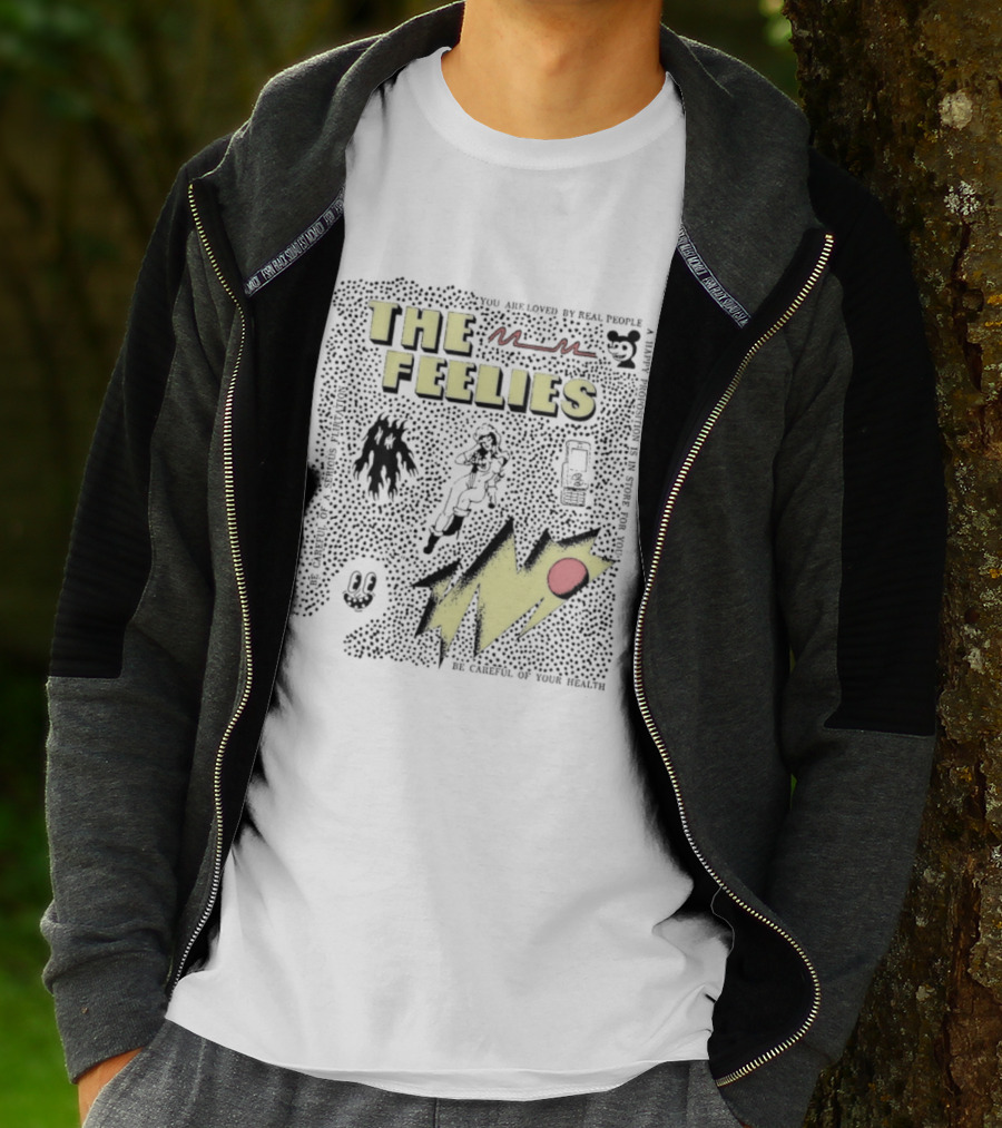 The Feelies Yellow Red Lightning Bolt Circle Band Merch T-Shirt