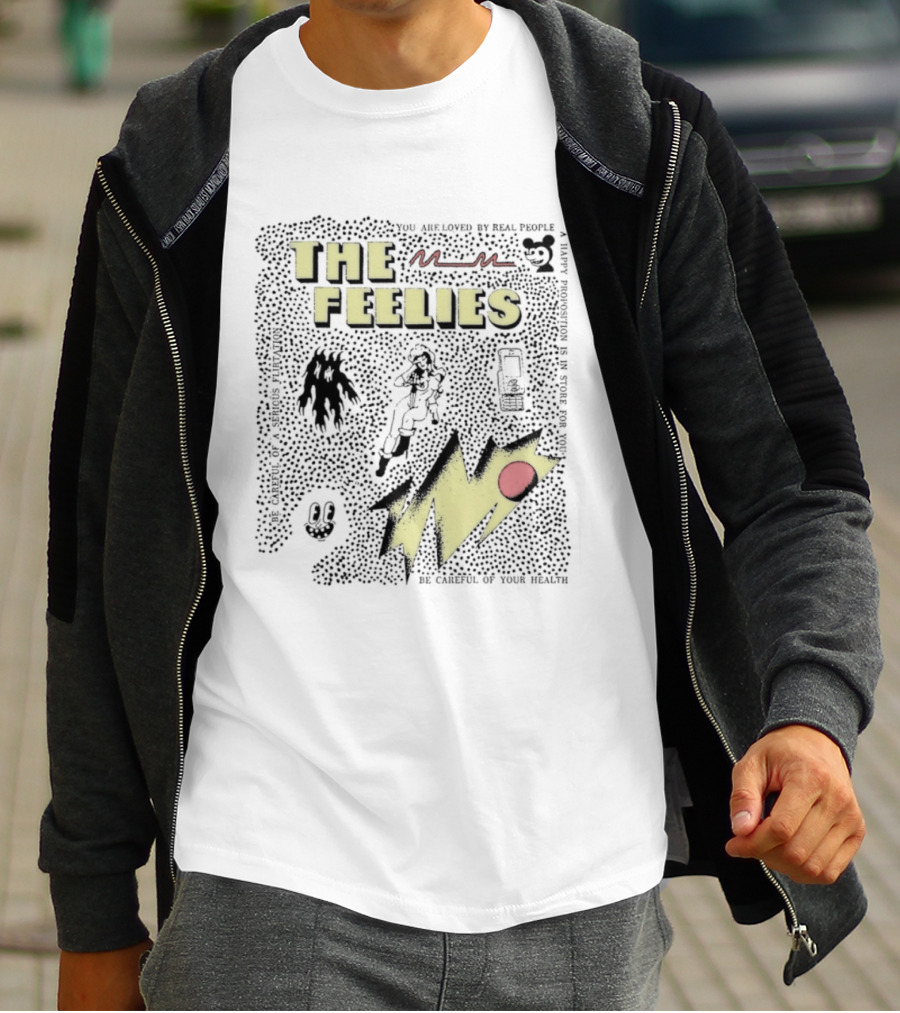 The Feelies Yellow Red Lightning Bolt Circle Band Merch T-Shirt