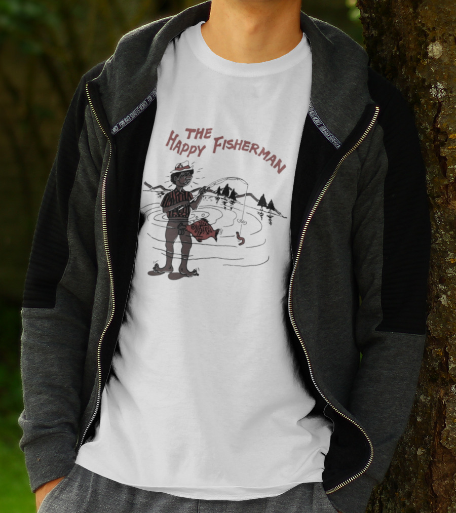 The Happy Fisherman Catching Fish In Scenic Lake Humor T-Shirt