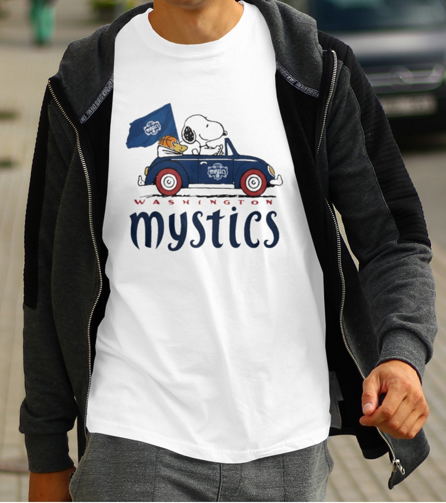 Washington Mystics Snoopy And Woodstock Driving With Basketball T-Shirt
