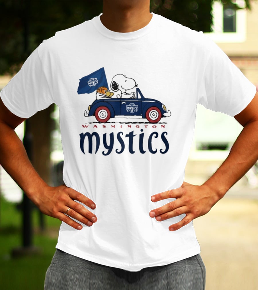 Washington Mystics Snoopy And Woodstock Driving With Basketball T-Shirt