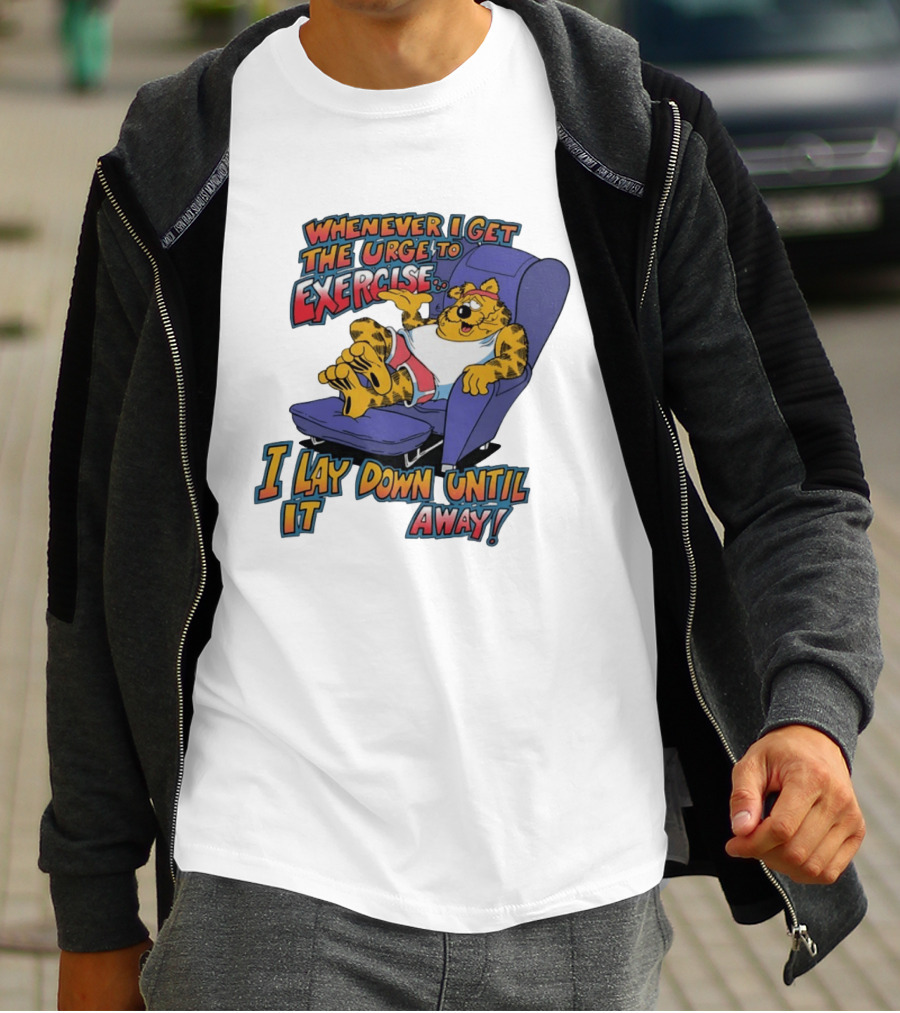 Whenever I Get The Urge To Exercise Cartoon Cat Lounging Until It Goes Away T-Shirt