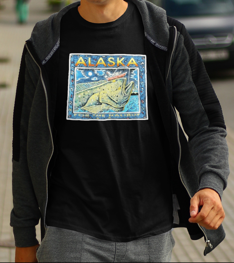 Alaska For The Halibut Fishing Adventure Under Moonlit Sky T-Shirt