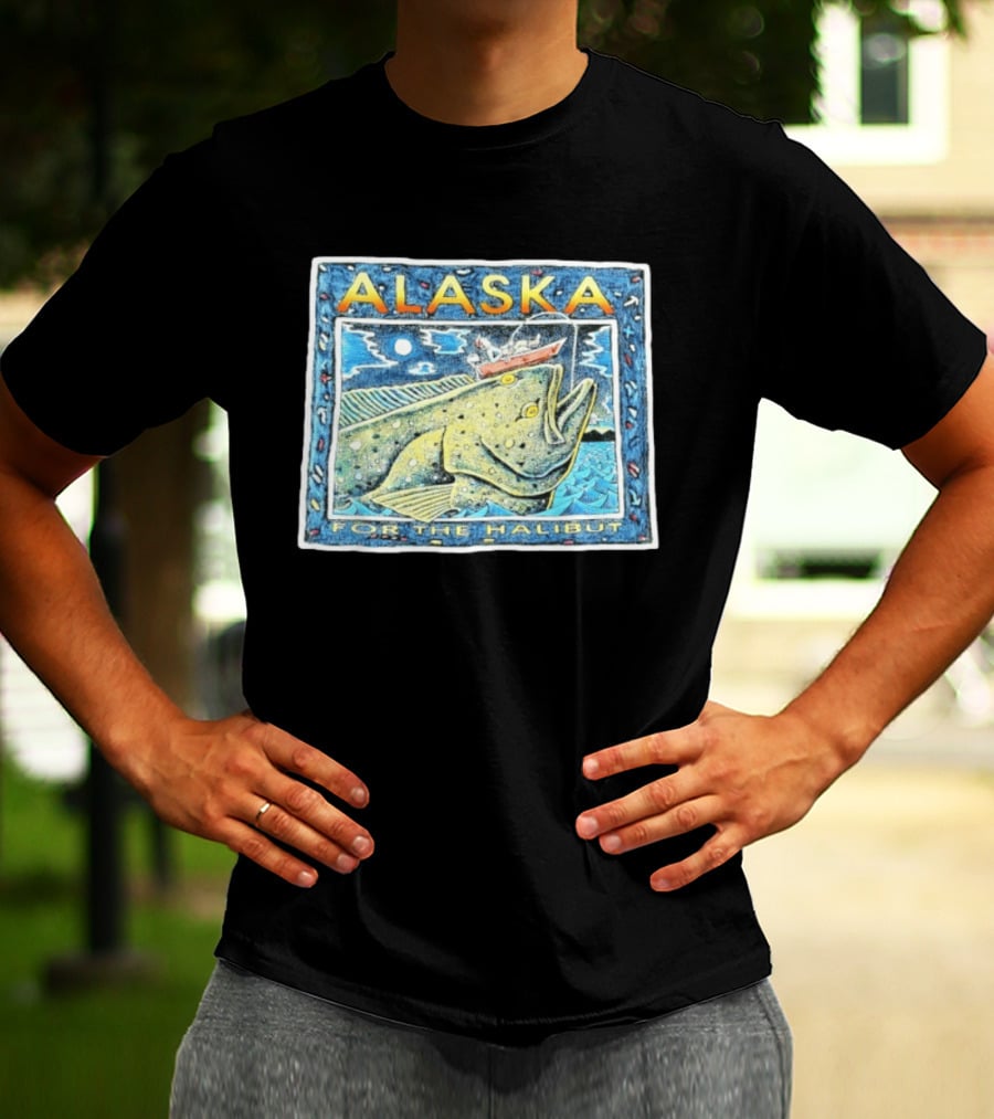 Alaska For The Halibut Fishing Adventure Under Moonlit Sky T-Shirt
