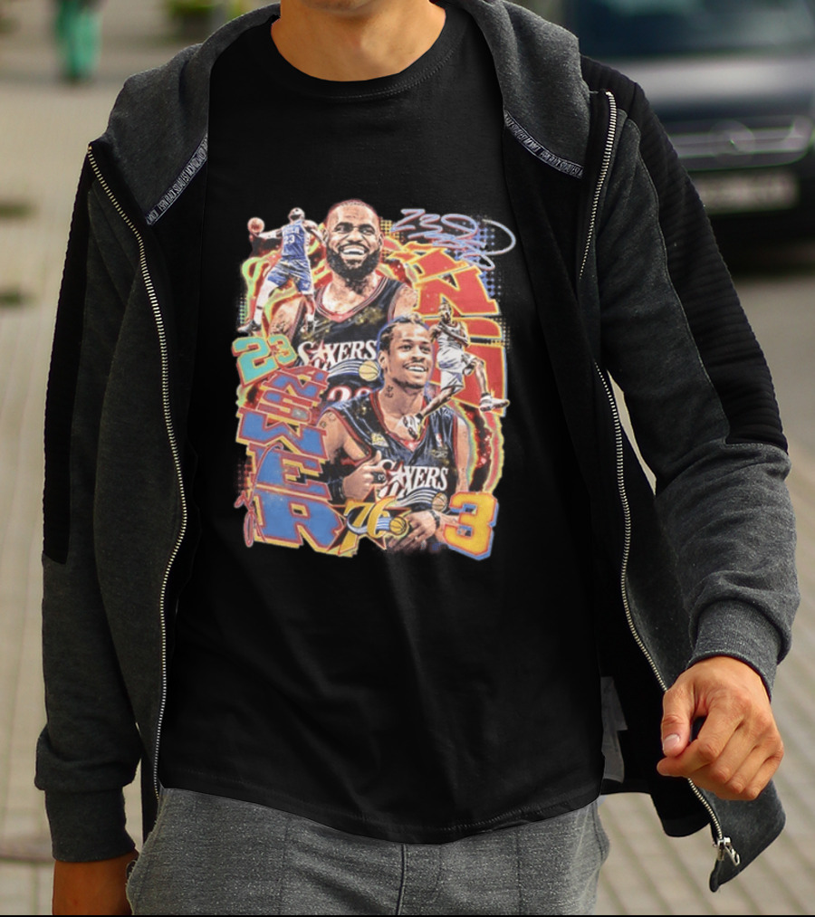 Allen Iverson LeBron James 23 Sixers NBA 76ers 3 Basketball Legends T-Shirt