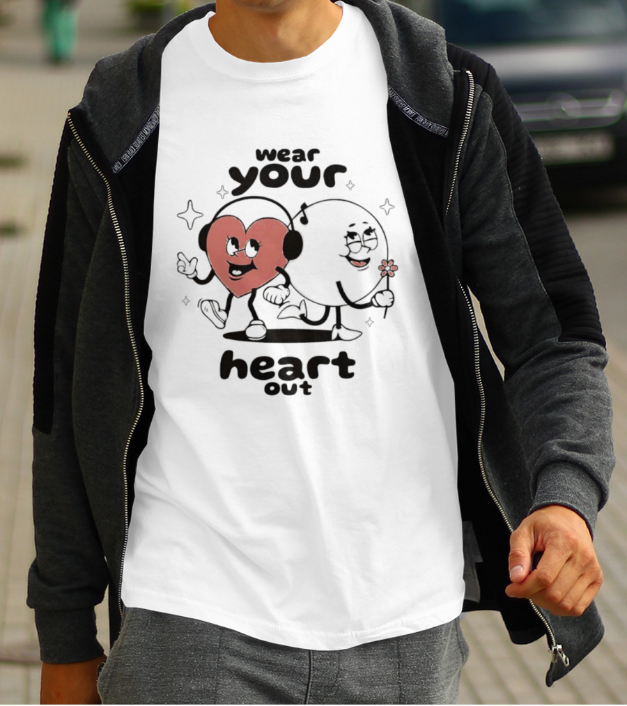 Wear Your Heart Out Love Aesthetic Headphones And Flower Cartoon Characters T-Shirt