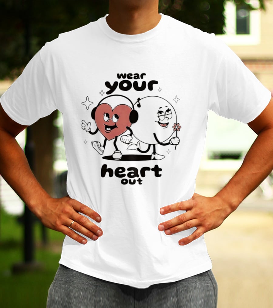 Wear Your Heart Out Love Aesthetic Headphones And Flower Cartoon Characters T-Shirt