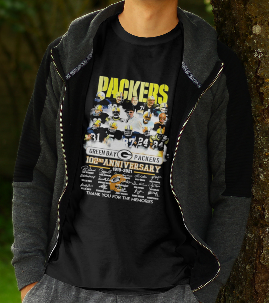 Green Bay Packers 102nd Anniversary 1919 2021 Thank You For The Memories Packers Legends Signatures Collection T-Shirt