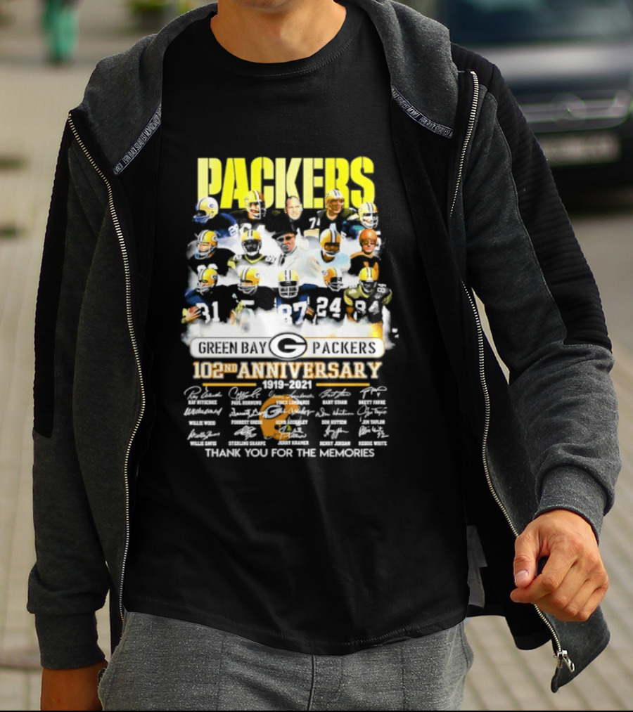 Green Bay Packers 102nd Anniversary 1919 2021 Thank You For The Memories Packers Legends Signatures Collection T-Shirt