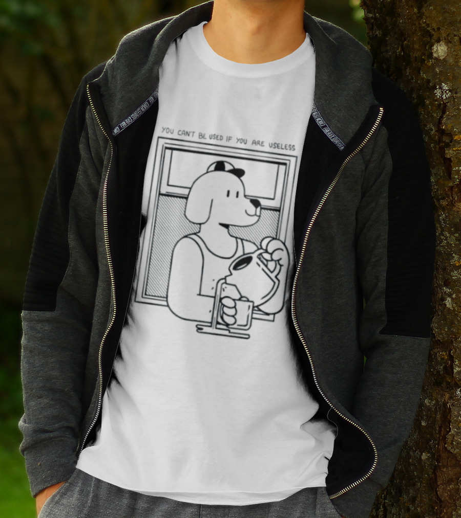 You Can't Be Used If You Are Useless Dog In Sunglasses Holding Coffee T-Shirt