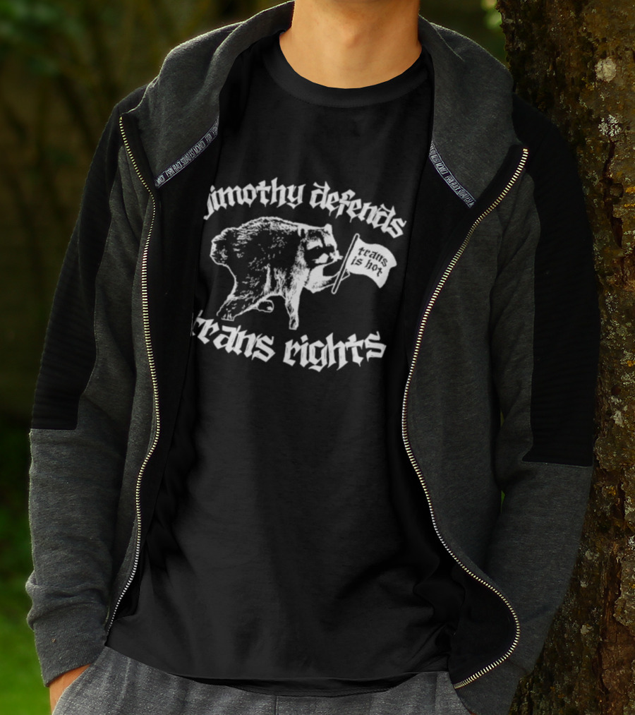 Jimothy Defends Trans Rights Raccoon Holding Flag T-Shirt