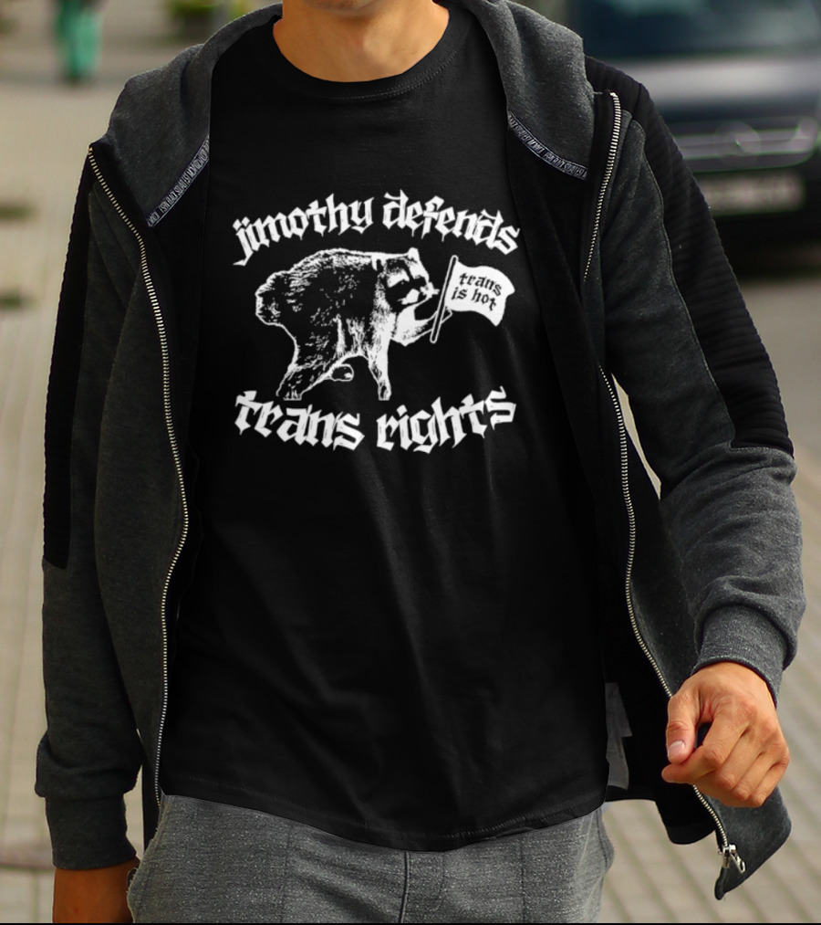 Jimothy Defends Trans Rights Raccoon Holding Flag T-Shirt