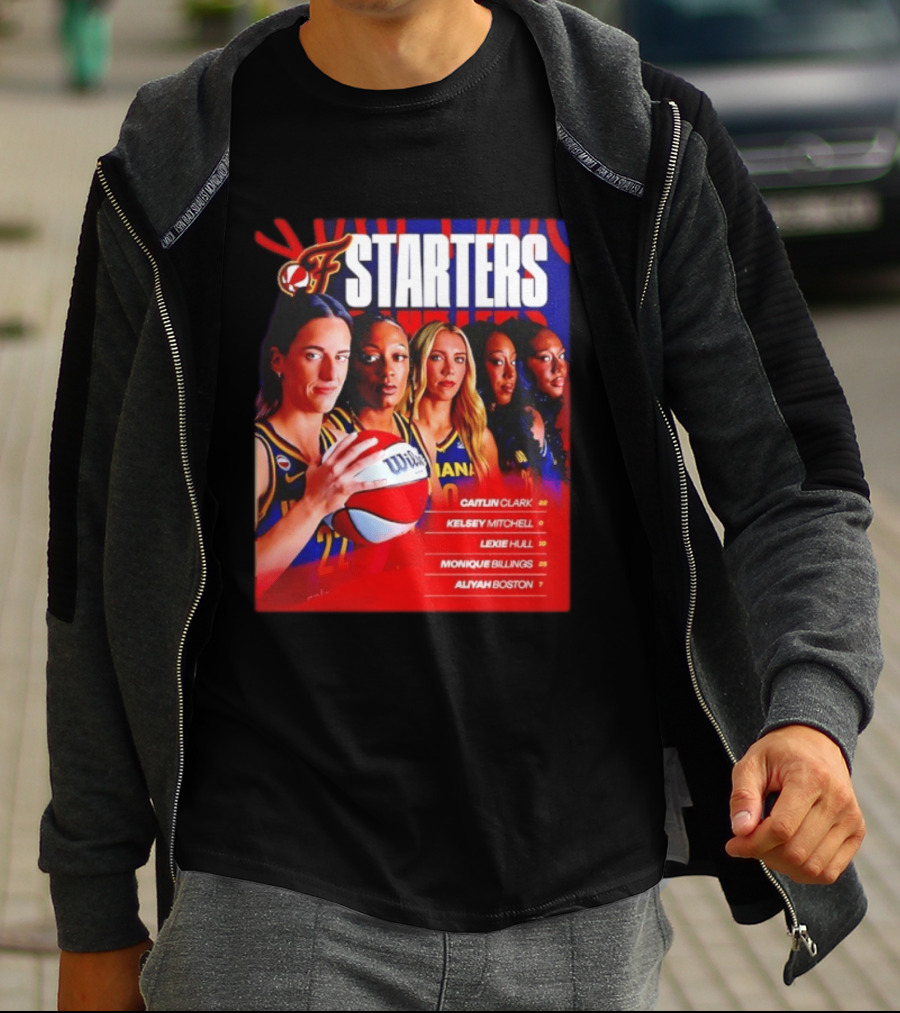 Indiana Fever Basketball Starters Caitlin Clark Kelsey Mitchell Lexie Hull Monique Billings Aliyah Boston T-Shirt