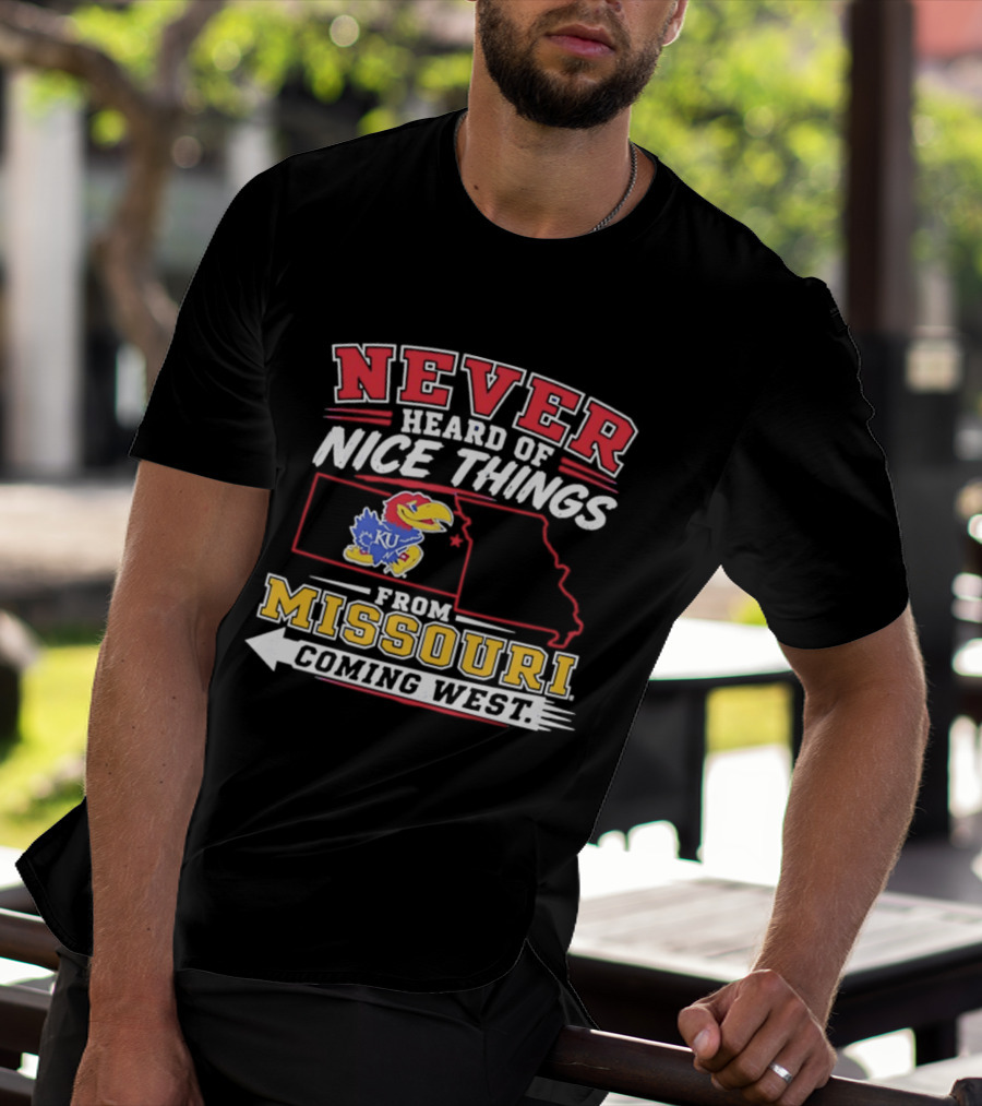 Never Heard Of Nice Things From Missouri Coming West Kansas Jayhawks KU Bird Map T-Shirt