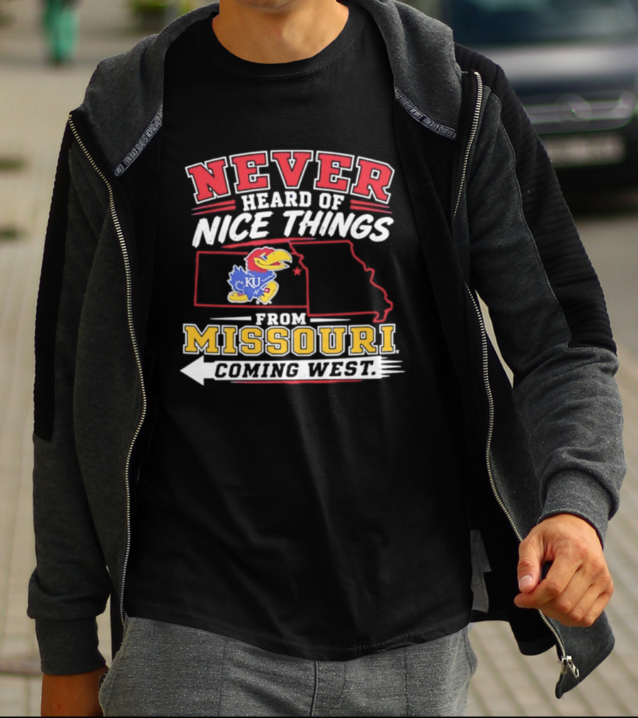 Never Heard Of Nice Things From Missouri Coming West Kansas Jayhawks KU Bird Map T-Shirt
