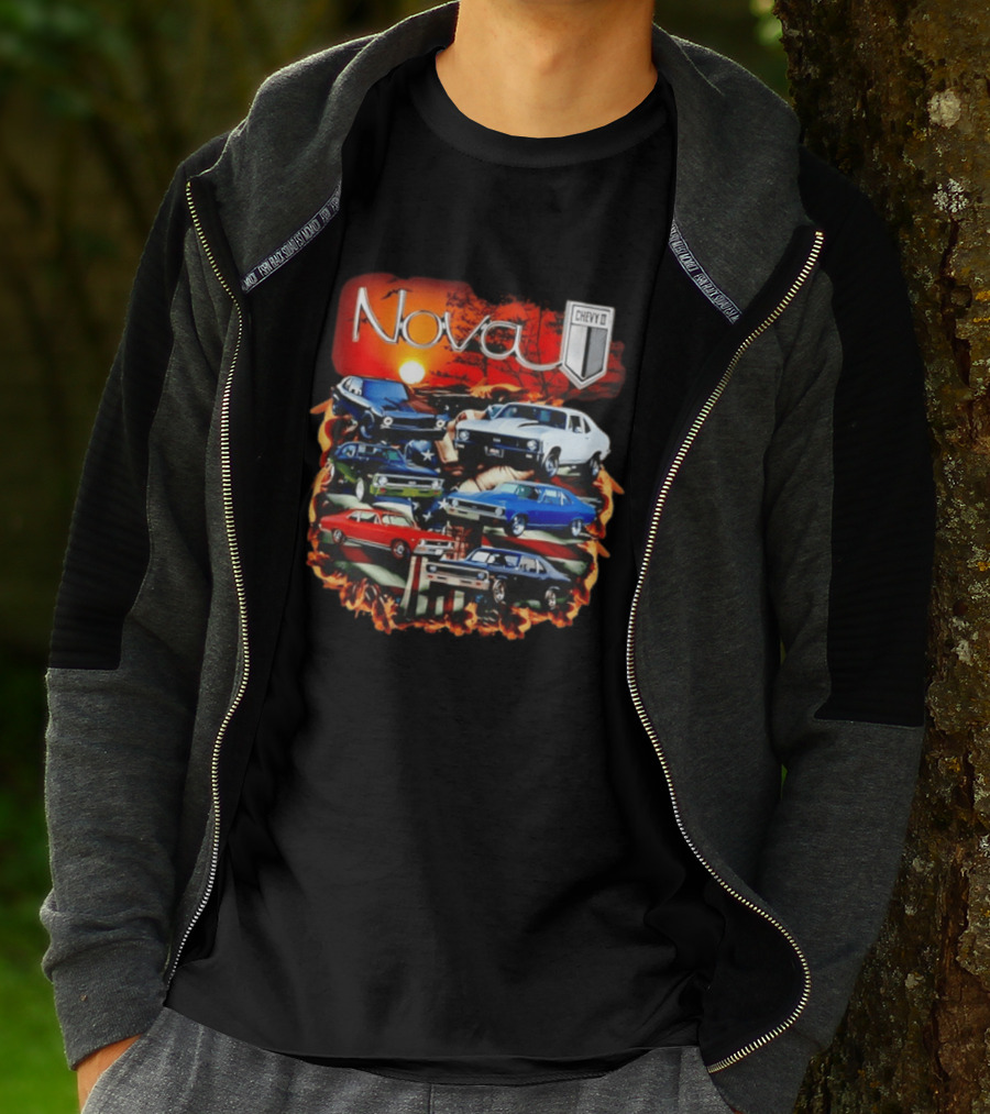 Nova Chevy II American Flag Muscle Car Collection Vintage Sunset T-Shirt