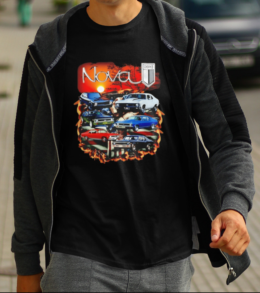 Nova Chevy II American Flag Muscle Car Collection Vintage Sunset T-Shirt