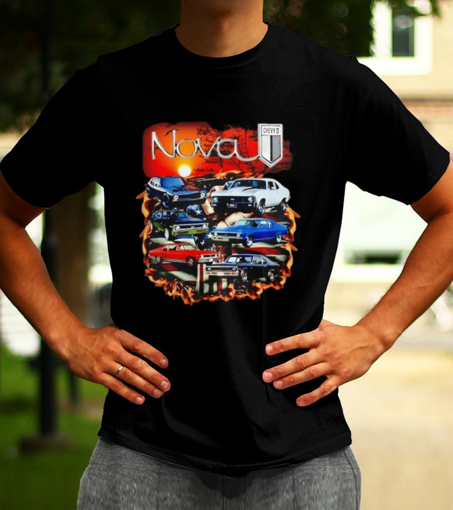 Nova Chevy II American Flag Muscle Car Collection Vintage Sunset T-Shirt