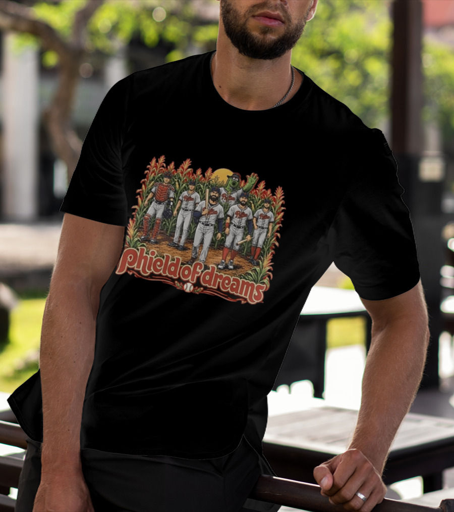Phillies Phield Of Dreams Baseball Players And Mascot In Cornfield T-Shirt