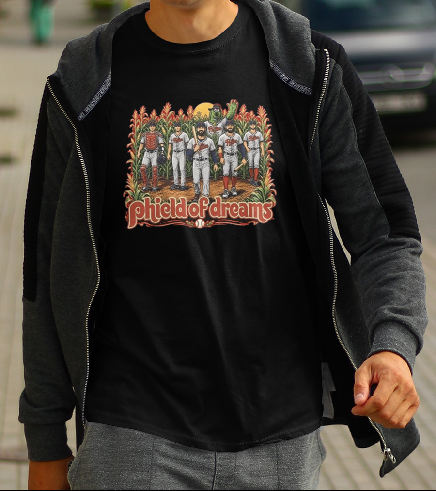 Phillies Phield Of Dreams Baseball Players And Mascot In Cornfield T-Shirt