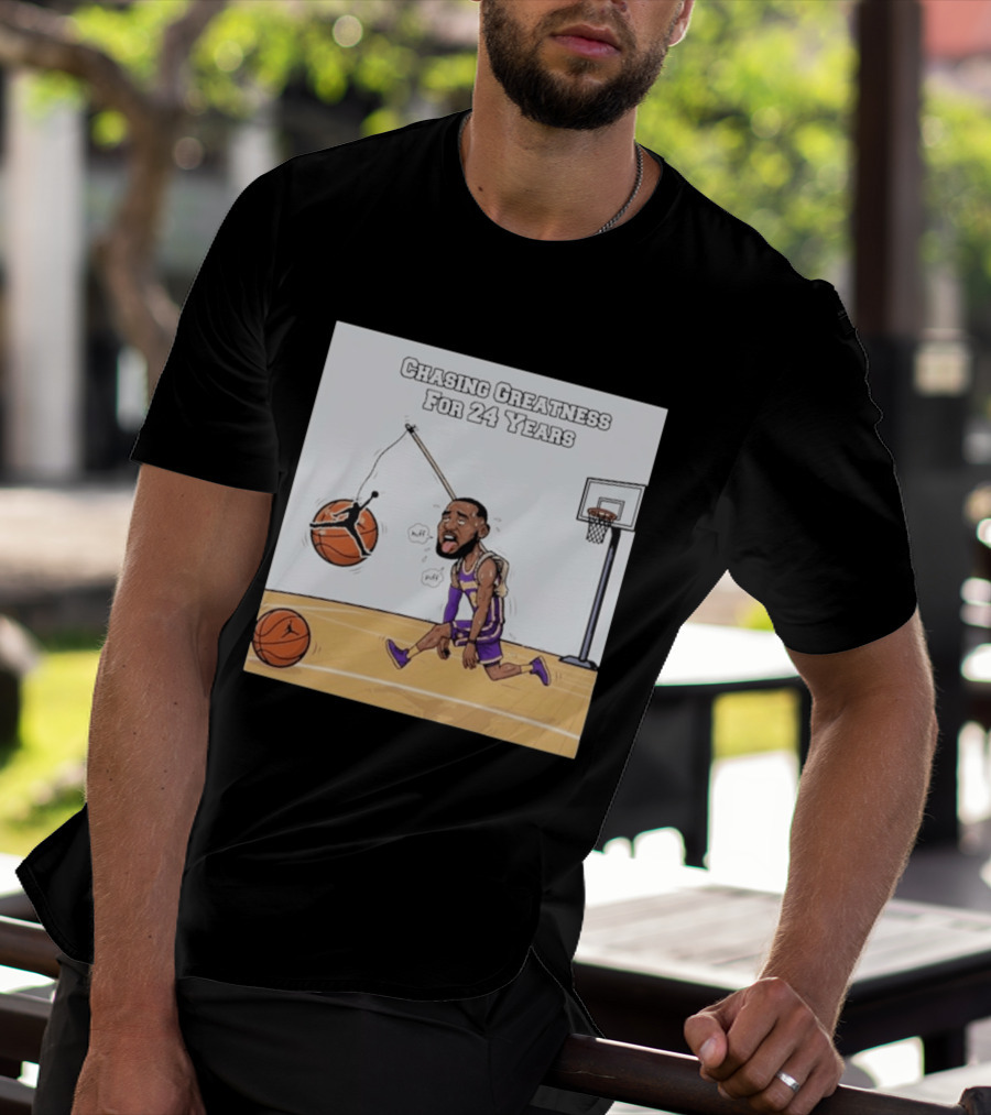 Chasing Greatness For 24 Years Basketball Cartoon With Hoop And Ball T-Shirt
