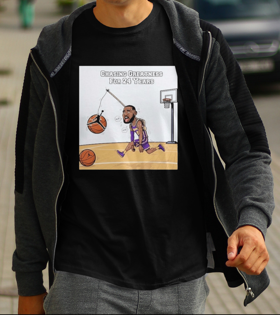 Chasing Greatness For 24 Years Basketball Cartoon With Hoop And Ball T-Shirt