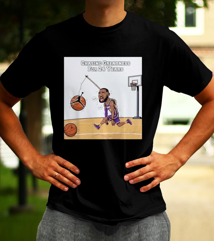 Chasing Greatness For 24 Years Basketball Cartoon With Hoop And Ball T-Shirt