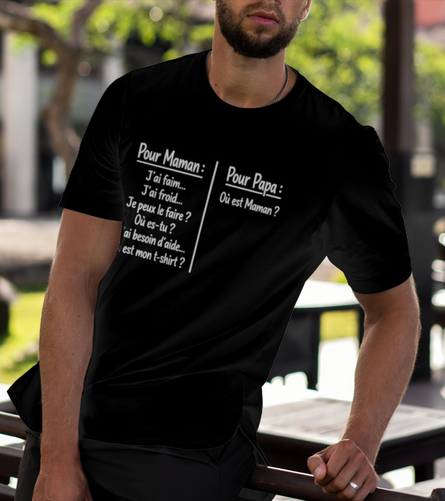 Pour Maman Papa J'ai Faim Froid Parenting Humor Où Est Maman Comparison T-Shirt
