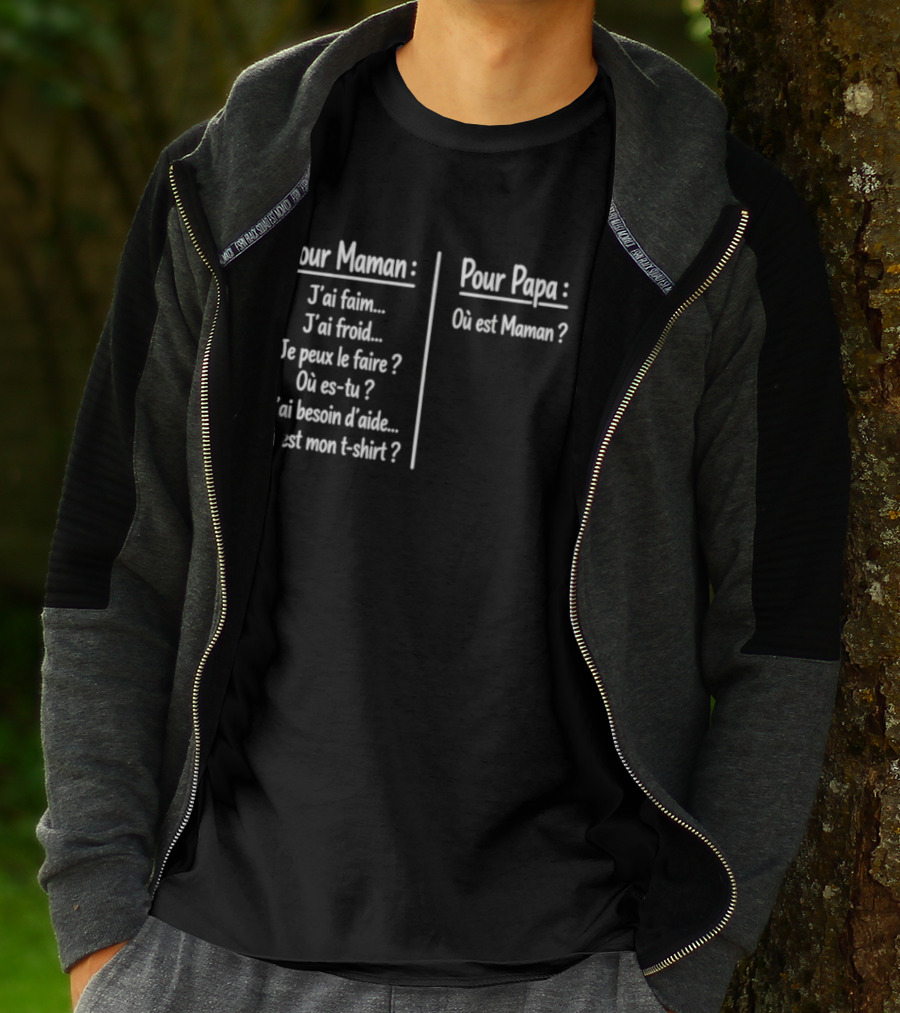 Pour Maman Papa J'ai Faim Froid Parenting Humor Où Est Maman Comparison T-Shirt