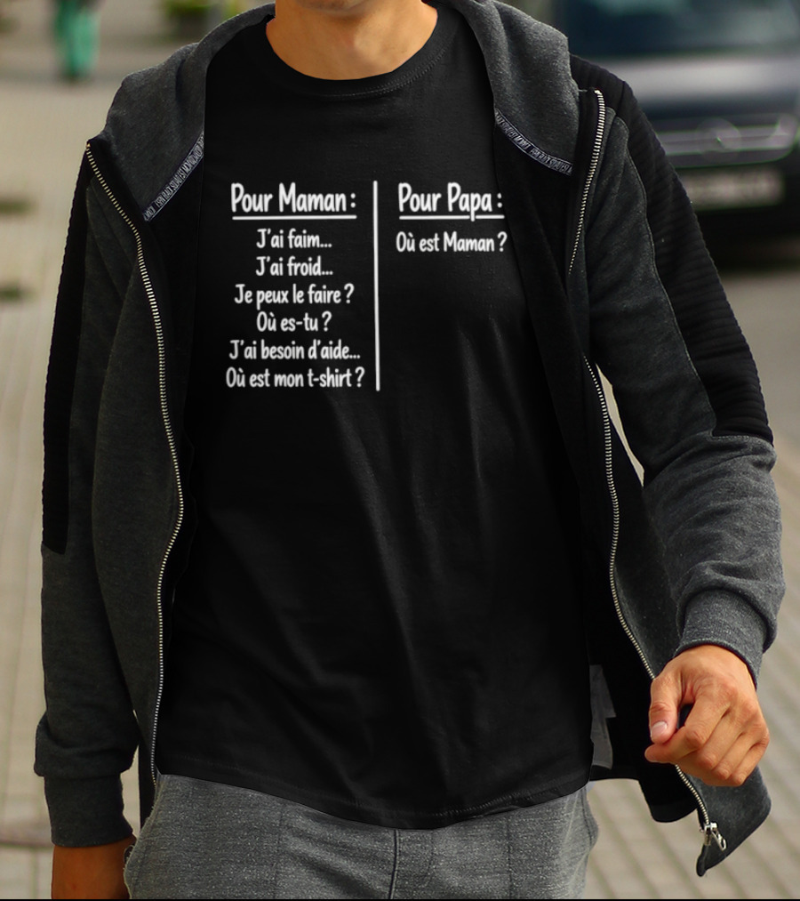 Pour Maman Papa J'ai Faim Froid Parenting Humor Où Est Maman Comparison T-Shirt