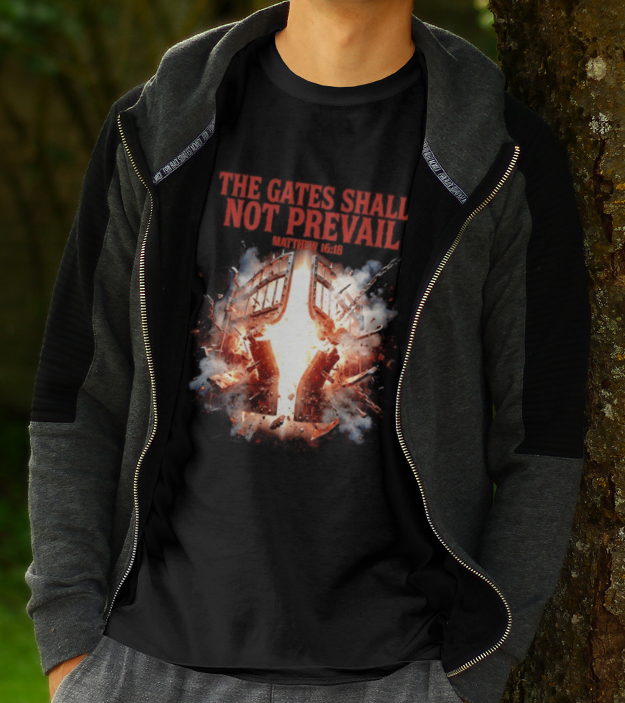 The Gates Shall Not Prevail Matthew 16 18 Explosive Fiery Scene T-Shirt