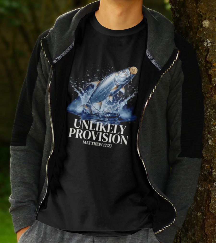 Unlikely Provision Matthew 17 27 Fish With Coin Biblical Reference T-Shirt