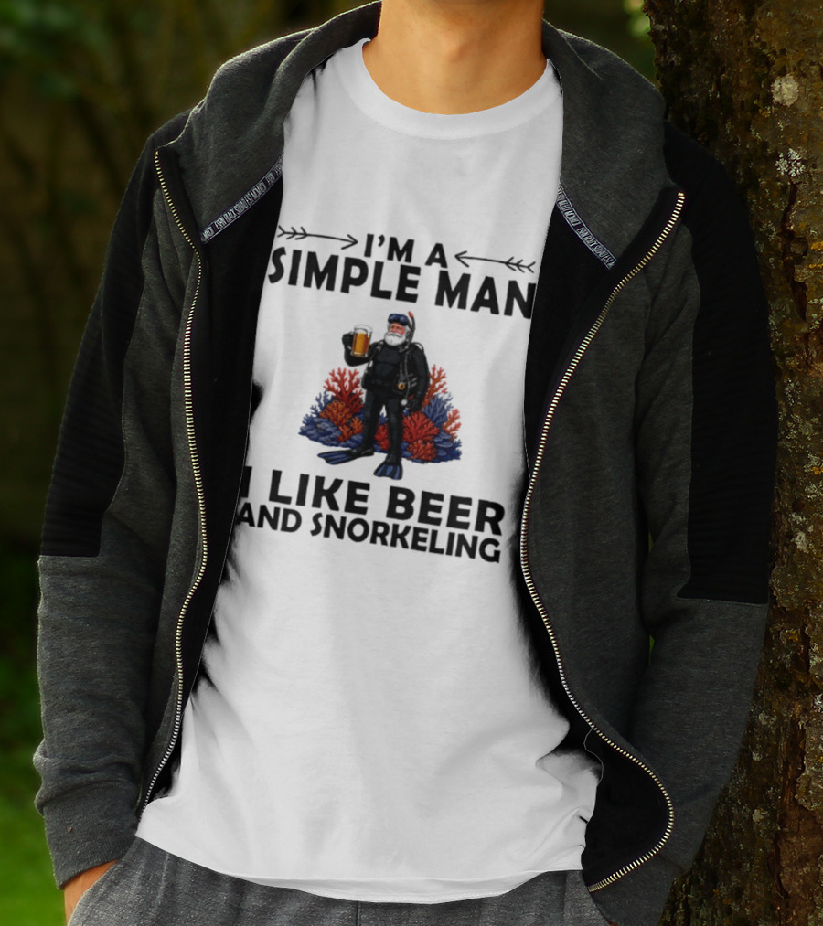 I'm A Simple Man I Like Beer And Snorkeling Diver Holding With Coral T-Shirt
