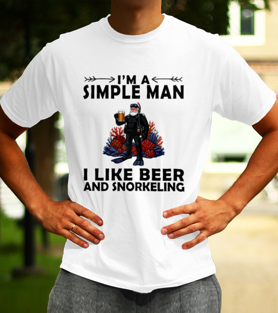 I'm A Simple Man I Like Beer And Snorkeling Diver Holding With Coral T-Shirt